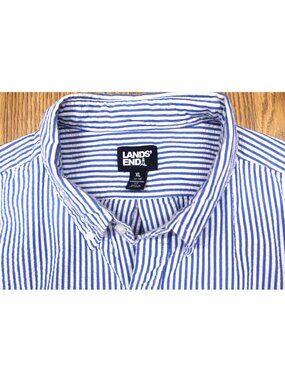 LANDS' END SEERSUCKER REGULAR FIT 100% COTTON SHIRT Sz X-LARGE, XL